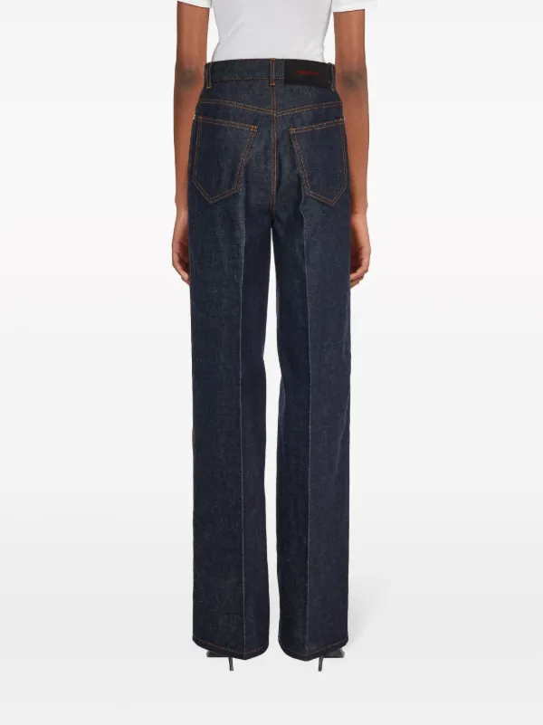 デニム・ジーパン FERRAGAMO Woman Jeans Blue 13C992 770558 002 Ferragamo logo-appliqué contrast-stitching wide-leg Jeans