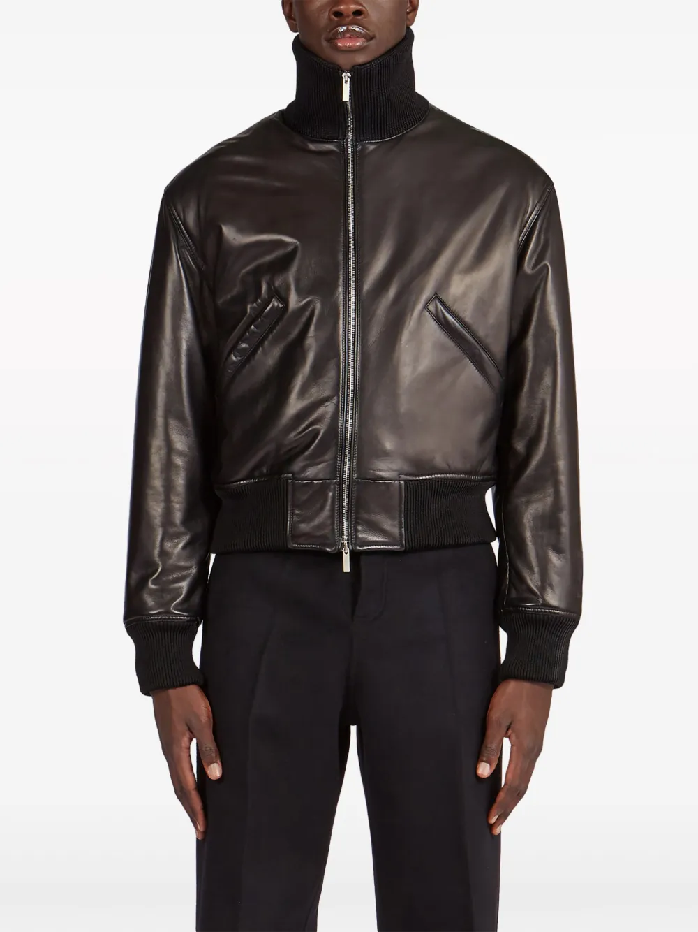 Ferragamo Leren jack Zwart