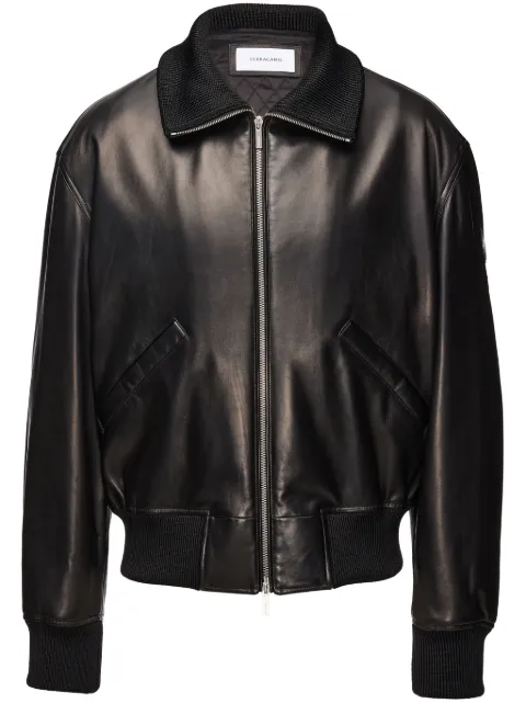 Ferragamo veste zippée en cuir à col montant