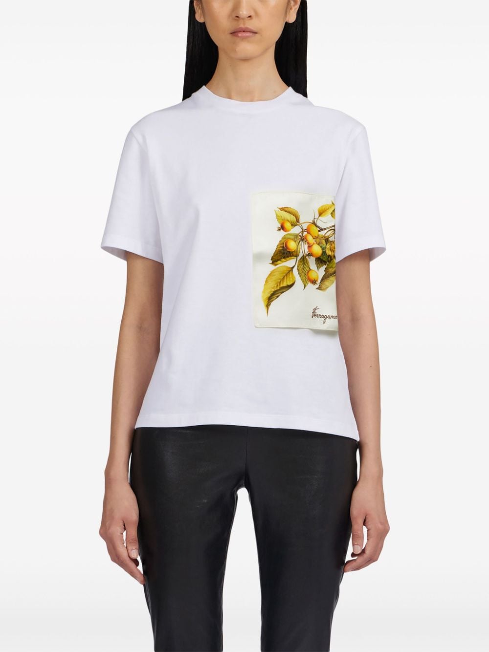 Shop Ferragamo Botanical-print Cotton T-shirt In White
