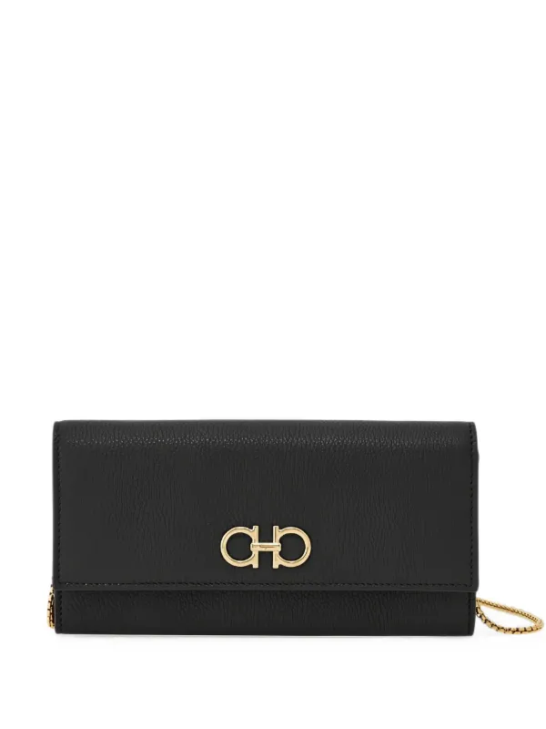 Ferragamo Gancini Wallet with Chain in Black