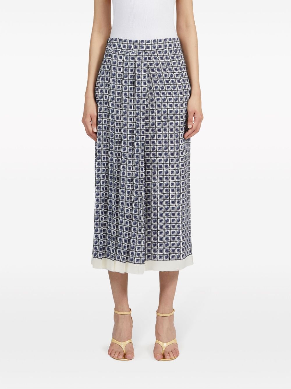 Shop Ferragamo Graphic-print Pleat-detailing Skirt In Blue