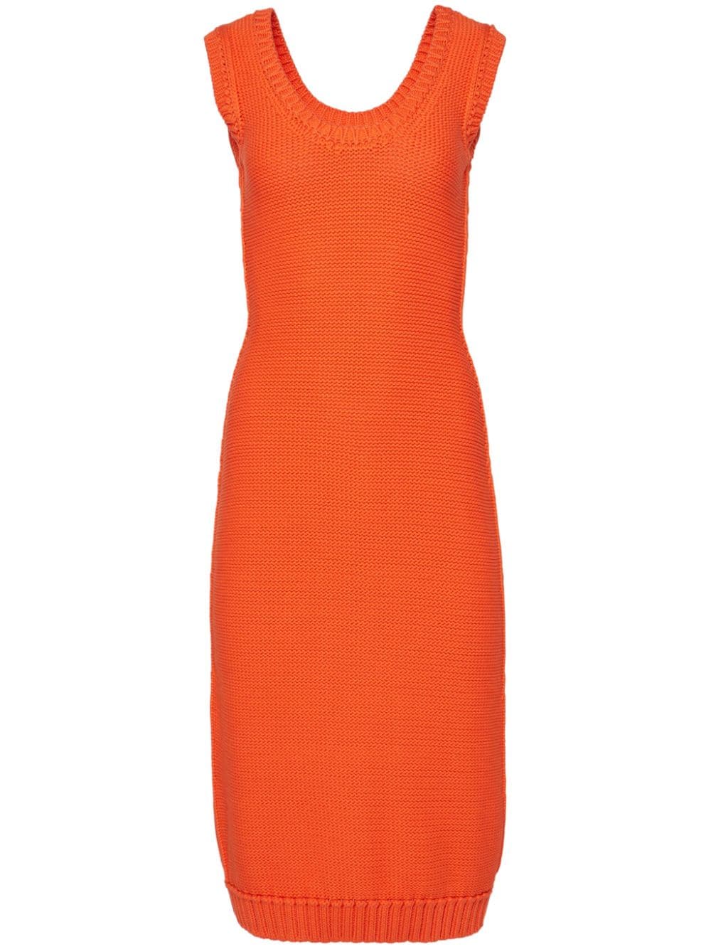 Ferragamo Sleeveless Knitted Midi Dress In Orange
