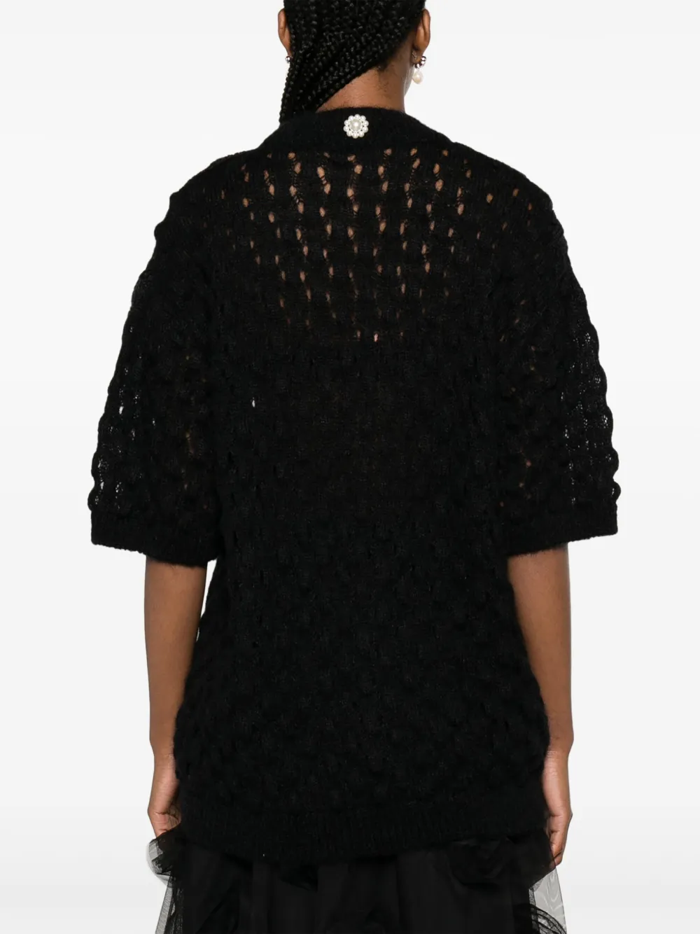 Shop Simone Rocha Fisherman's Knit Short-sleeve Top In Black