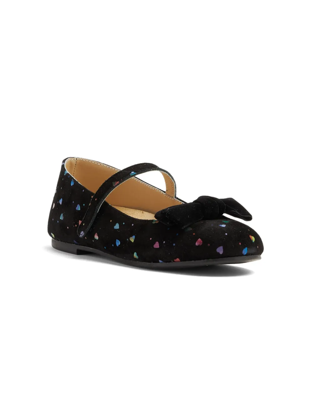 Babywalker Kids' Heart-pattern Suede Ballerina Shoes In Black