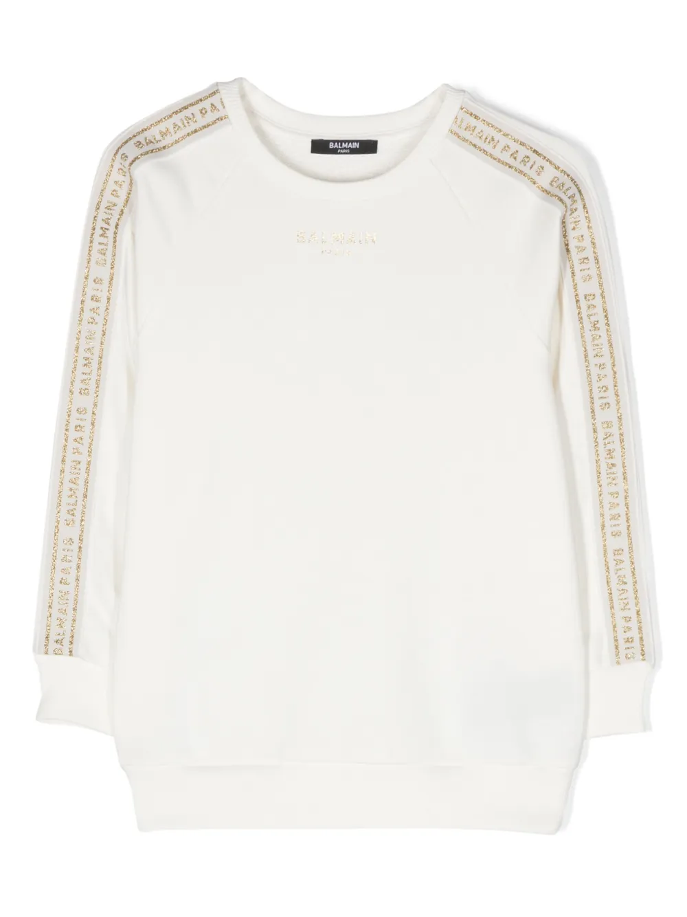 Balmain Kids' Glitter Logo-print Cotton Sweatshirt In White