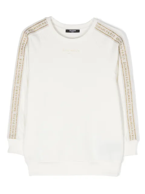 Balmain Kids glitter logo-tape cotton sweatshirt