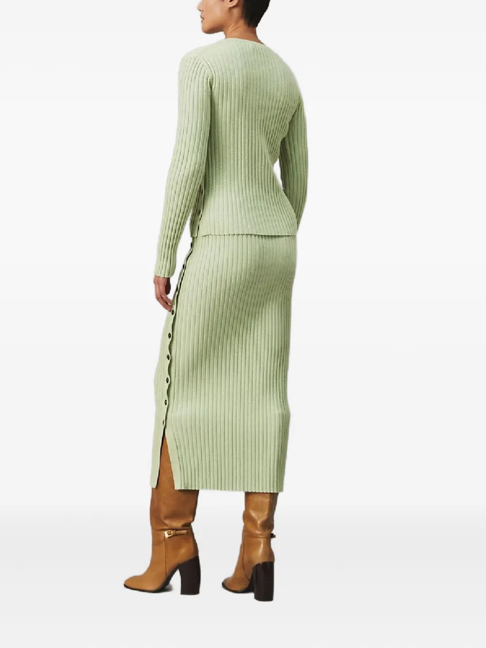 Tory Burch Ribbed Button-detail Top In Green