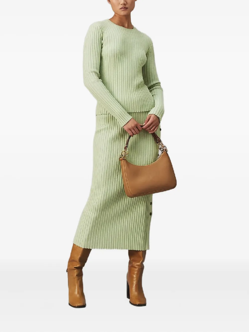 Tory Burch Ribbed Button-detail Top In Green
