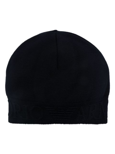 Emporio Armani logo-embossed ribbed beanie Men