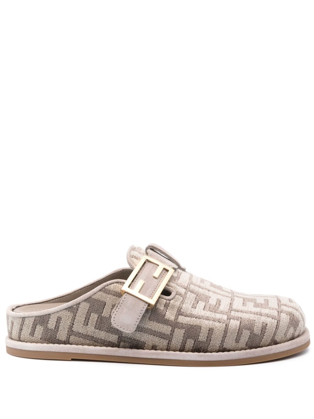 Fendi Ff Buckle Leather Slides In Neutral