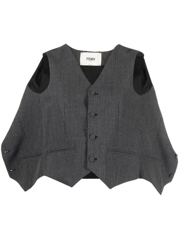 Fendi Deconstructed Pinstripe Wool Waistcoat in Grey