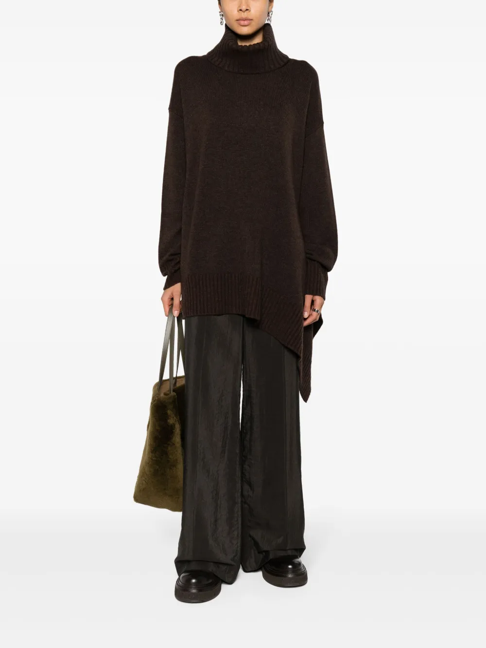 Ziggy Chen asymmetric-hem cashmere jumper - Bruin