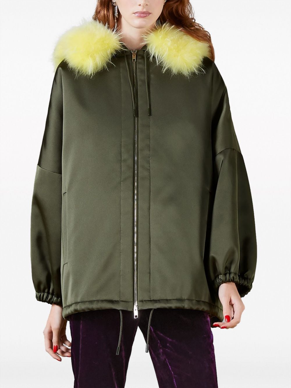 Shop Gucci Fur-trim Satin Parka Coat In Green