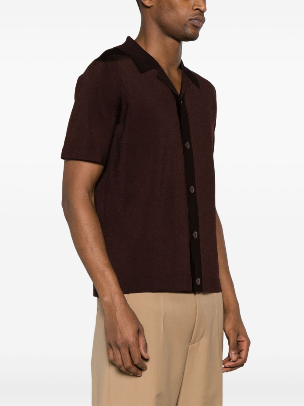 Shop Sandro Camp-collar Knitted Polo Shirt In Brown