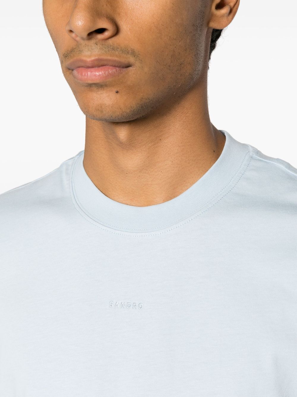 Shop Sandro Crew-neck Cotton T-shirt In Blue