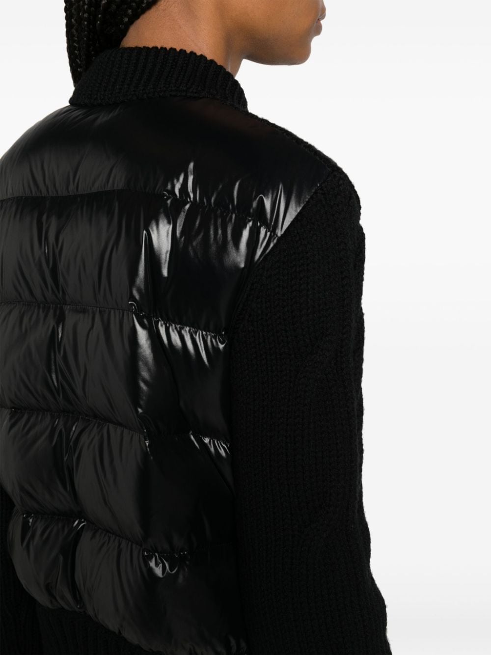 Shop Moncler Padded Cable-knit Cardigan In Black