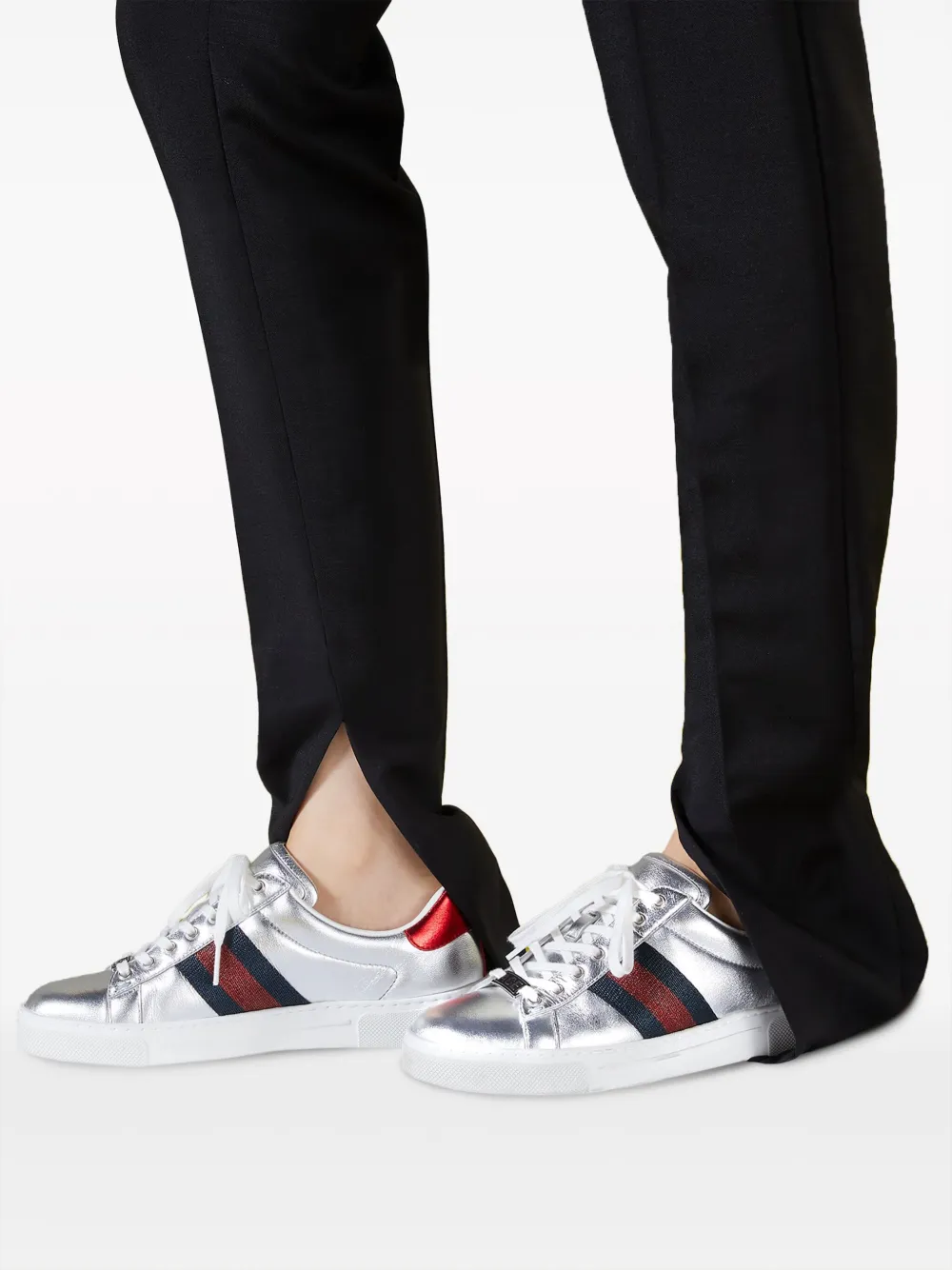 Gucci Ace Sylvie-stripe Sneakers | Silver | FARFETCH