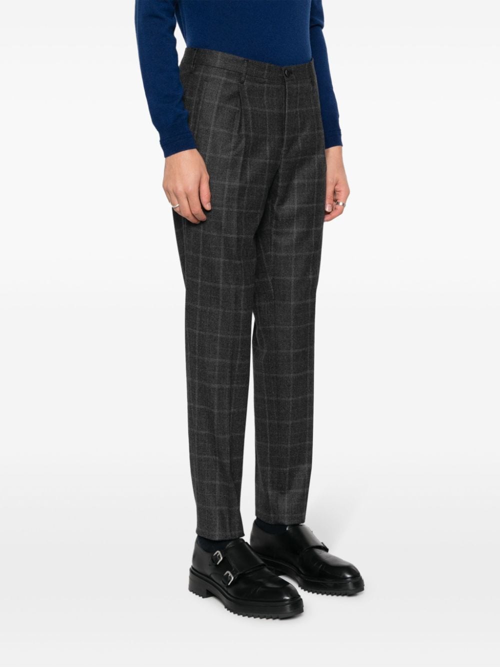 Shop Incotex Checkered Tailored Trousers In Grey