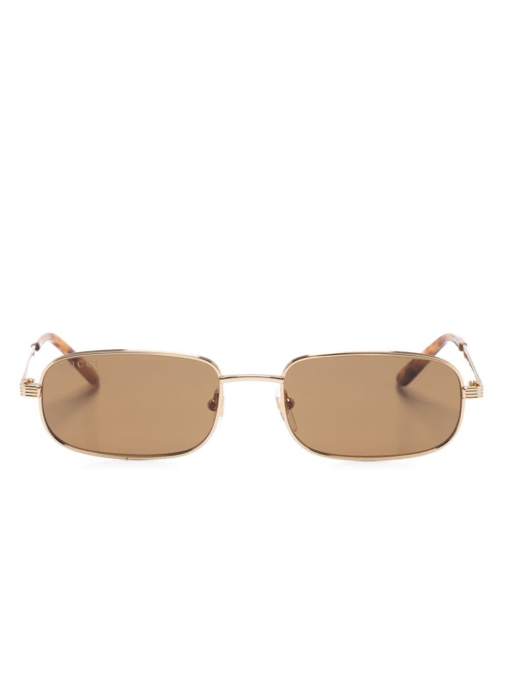 Gucci Rectangle-frame Metal Sunglasses In Gold