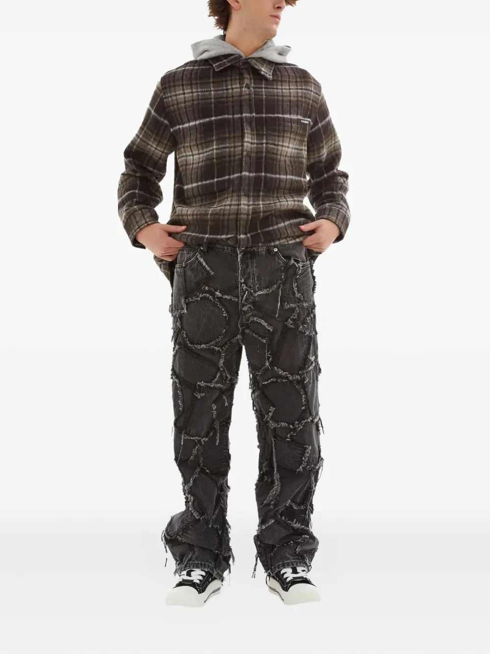 Nahmias patchwork frayed jeans - Zwart