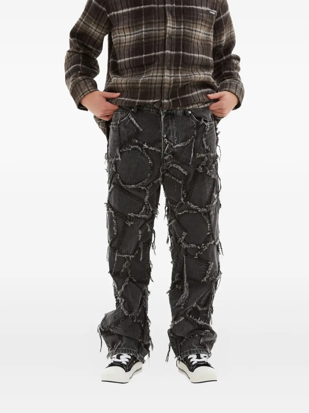 Nahmias patchwork frayed jeans - ブラック Nahmias patchwork frayed jeans - ブラック
