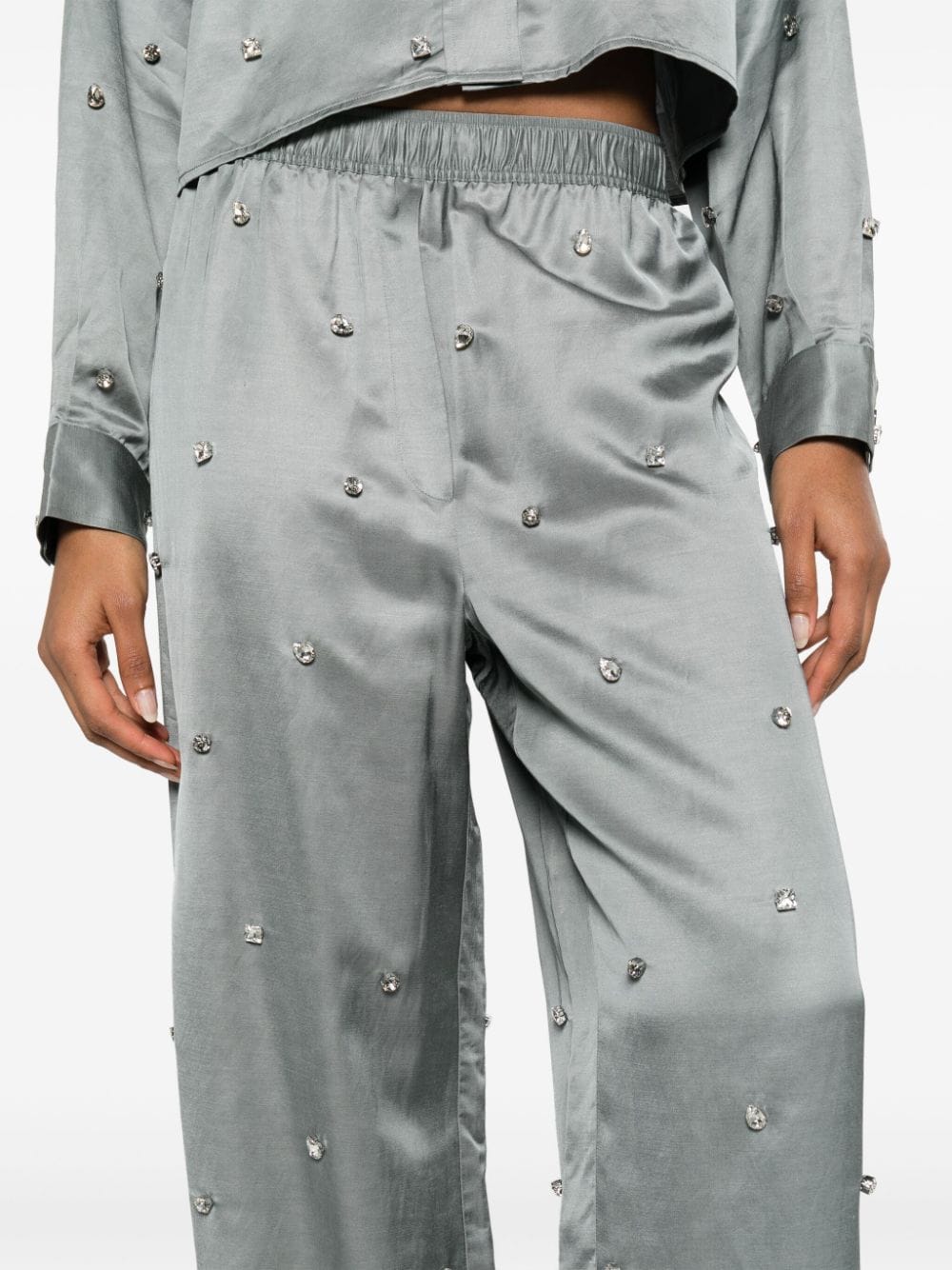 Shop Sandro Rhinestone-embellished Straight Trousers In Grey