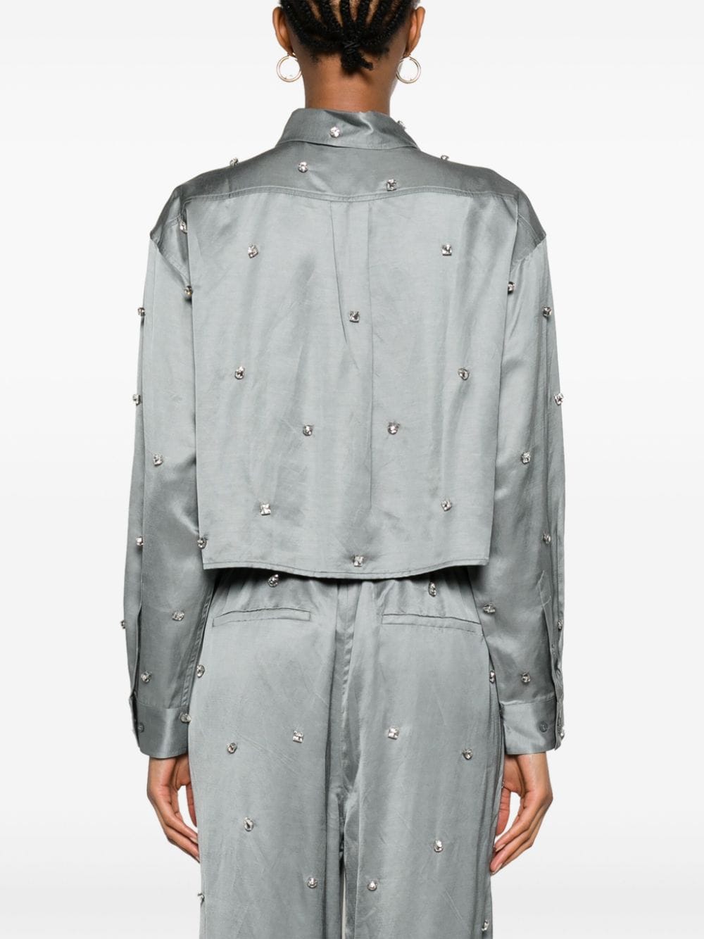 Shop Sandro Crystal-embellished Cropped Shirt In Grey