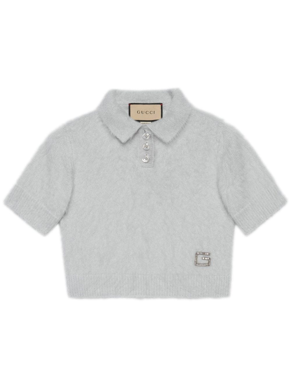 Gucci Brushed Knitted Polo Top In Grau