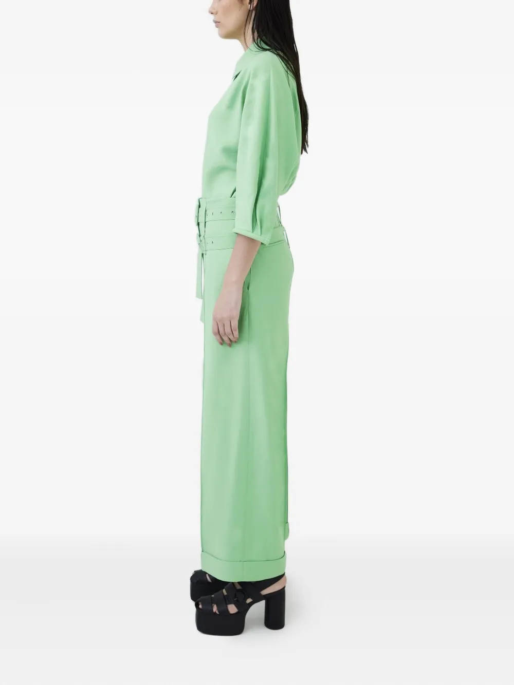 Gloria Coelho Double-buckle Wide-leg Trousers In Green