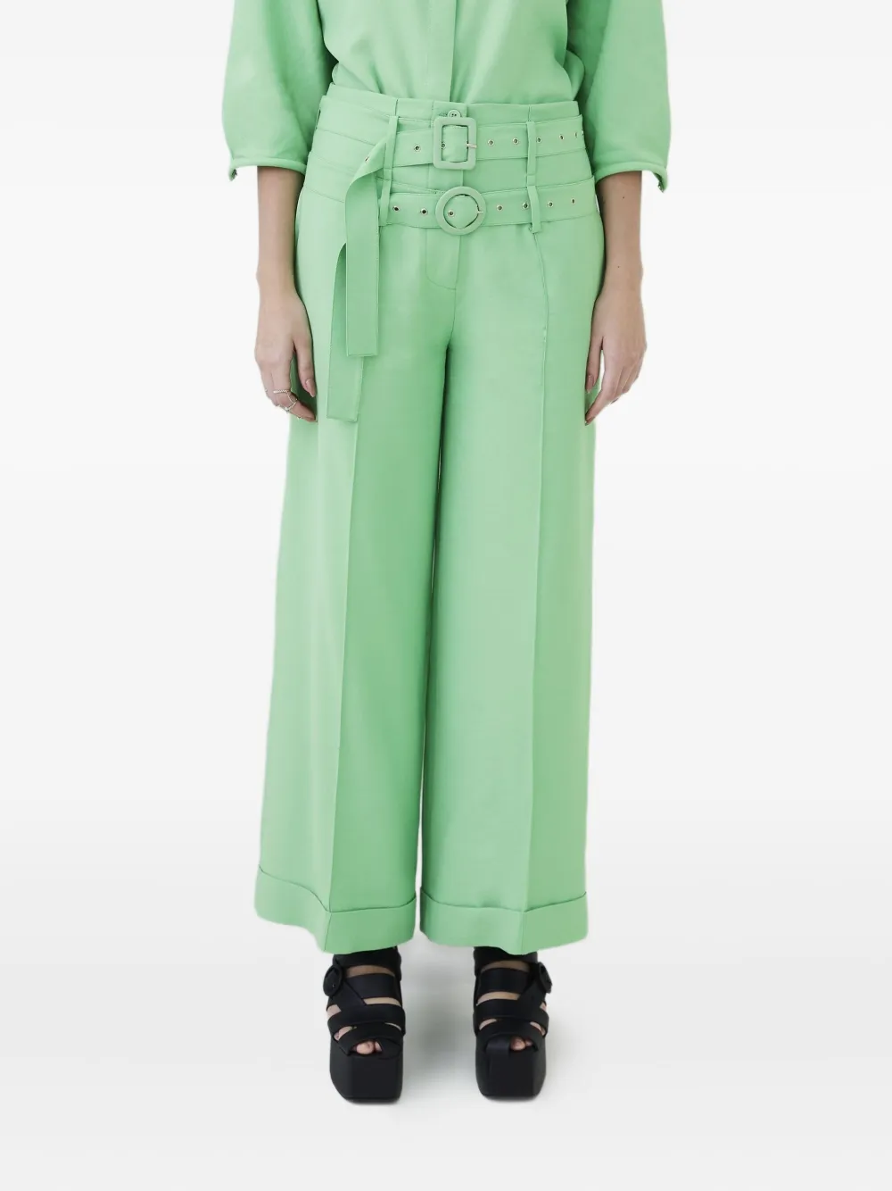 Gloria Coelho double-buckle wide-leg trousers | Green | Image 1