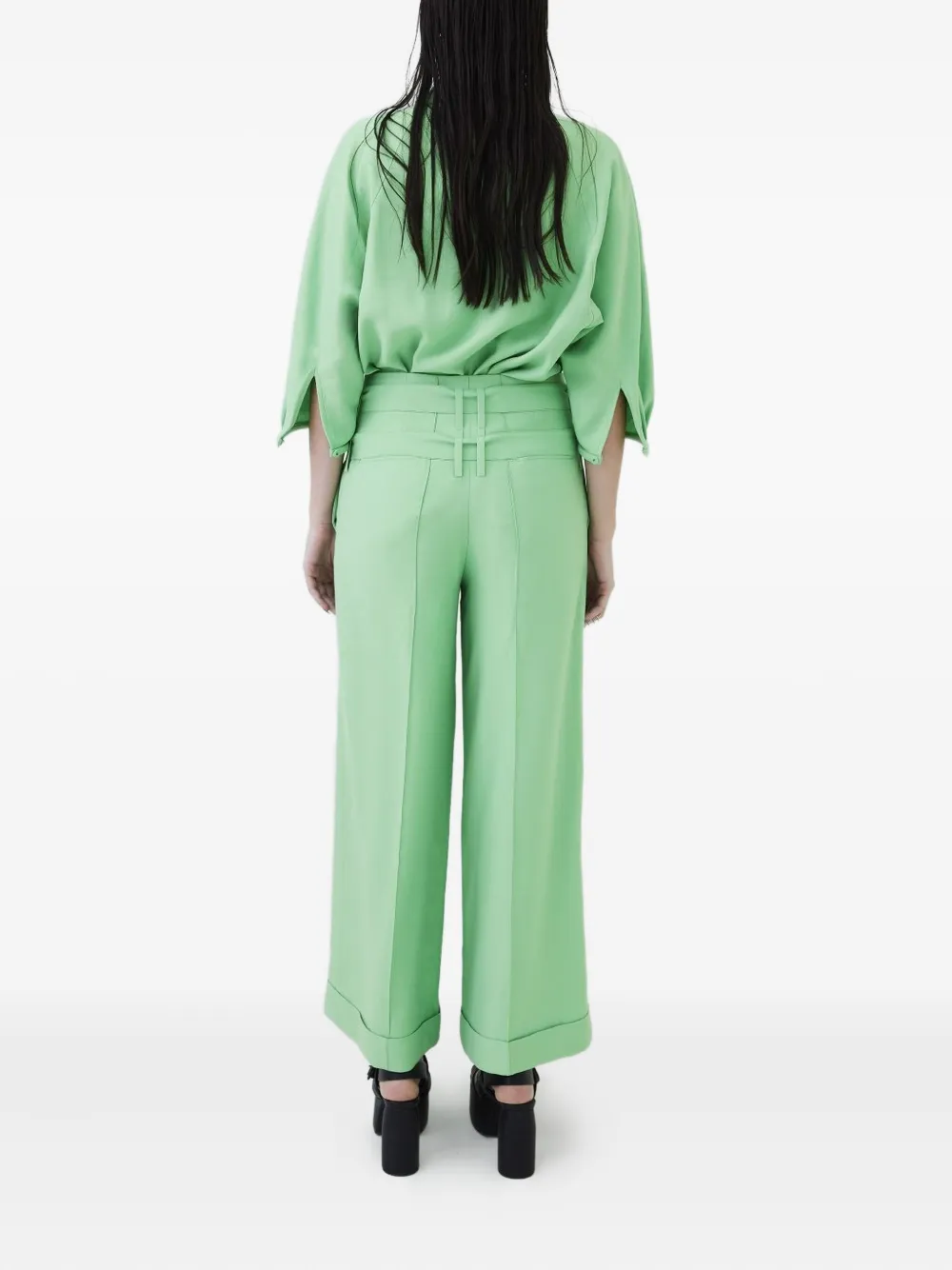 Gloria Coelho Double-buckle Wide-leg Trousers In Green