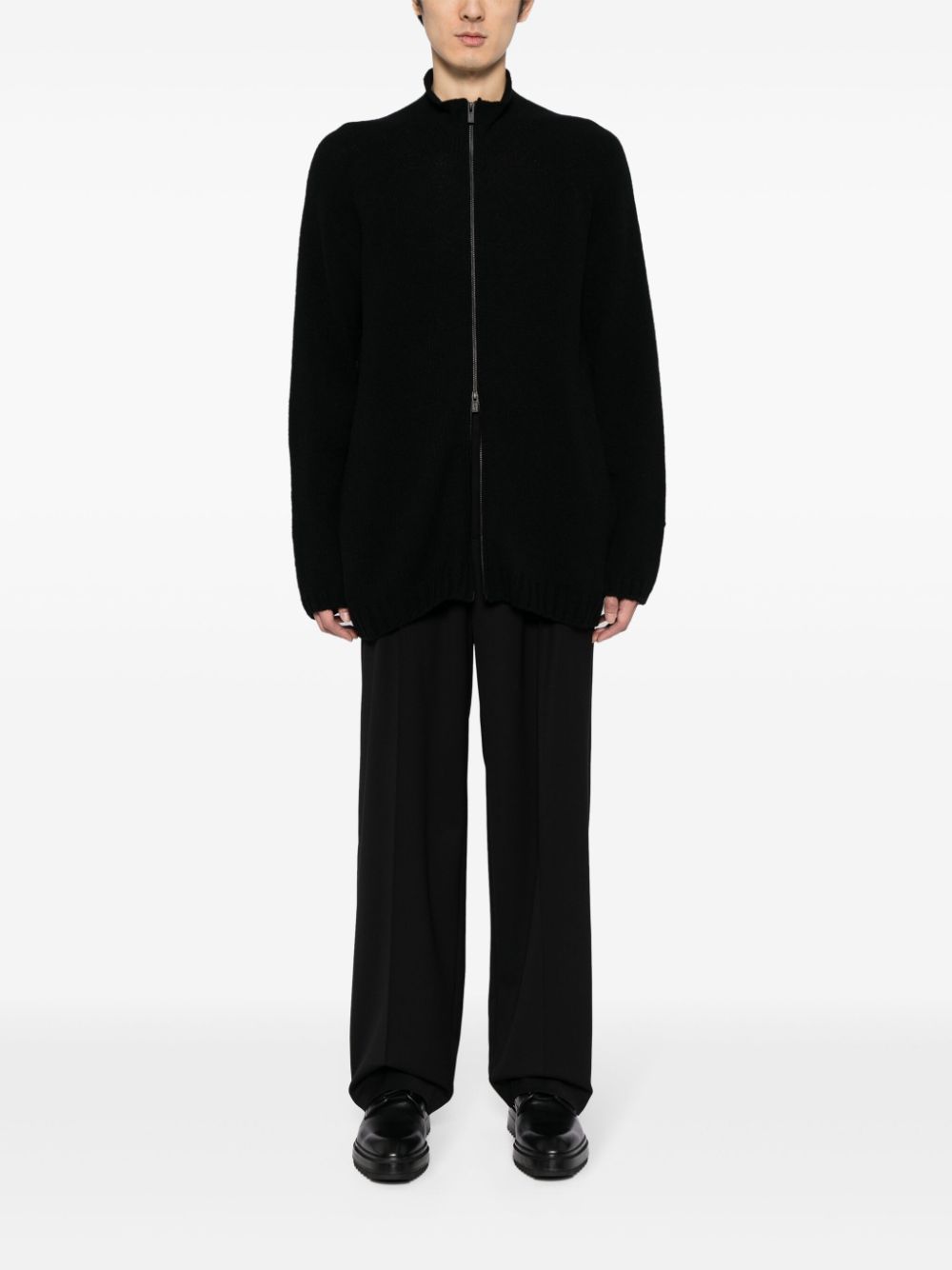 Yohji Yamamoto funnel-neck wool-blend cardigan - Zwart