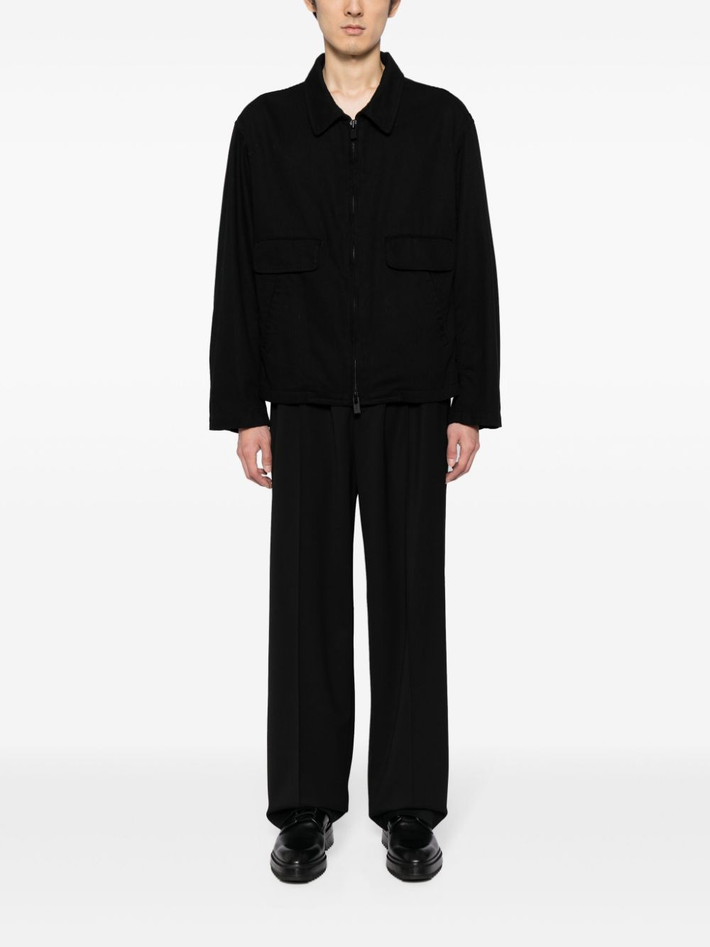 Yohji Yamamoto flap-pocket cotton shirt jacket - Zwart