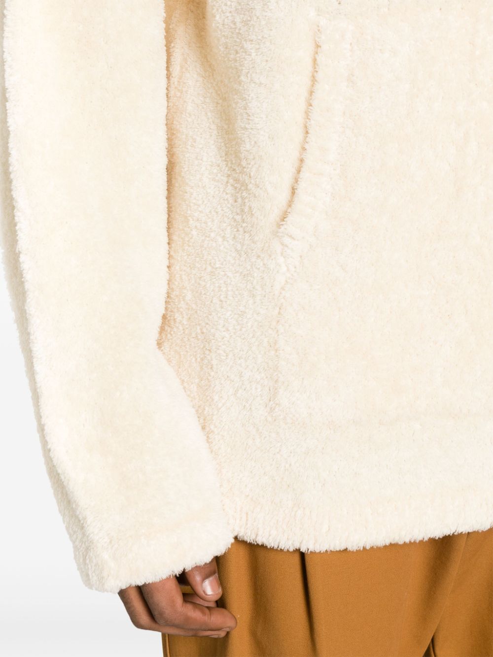 Shop Sandro Terry-knit Fleece Hoodie In Neutrals