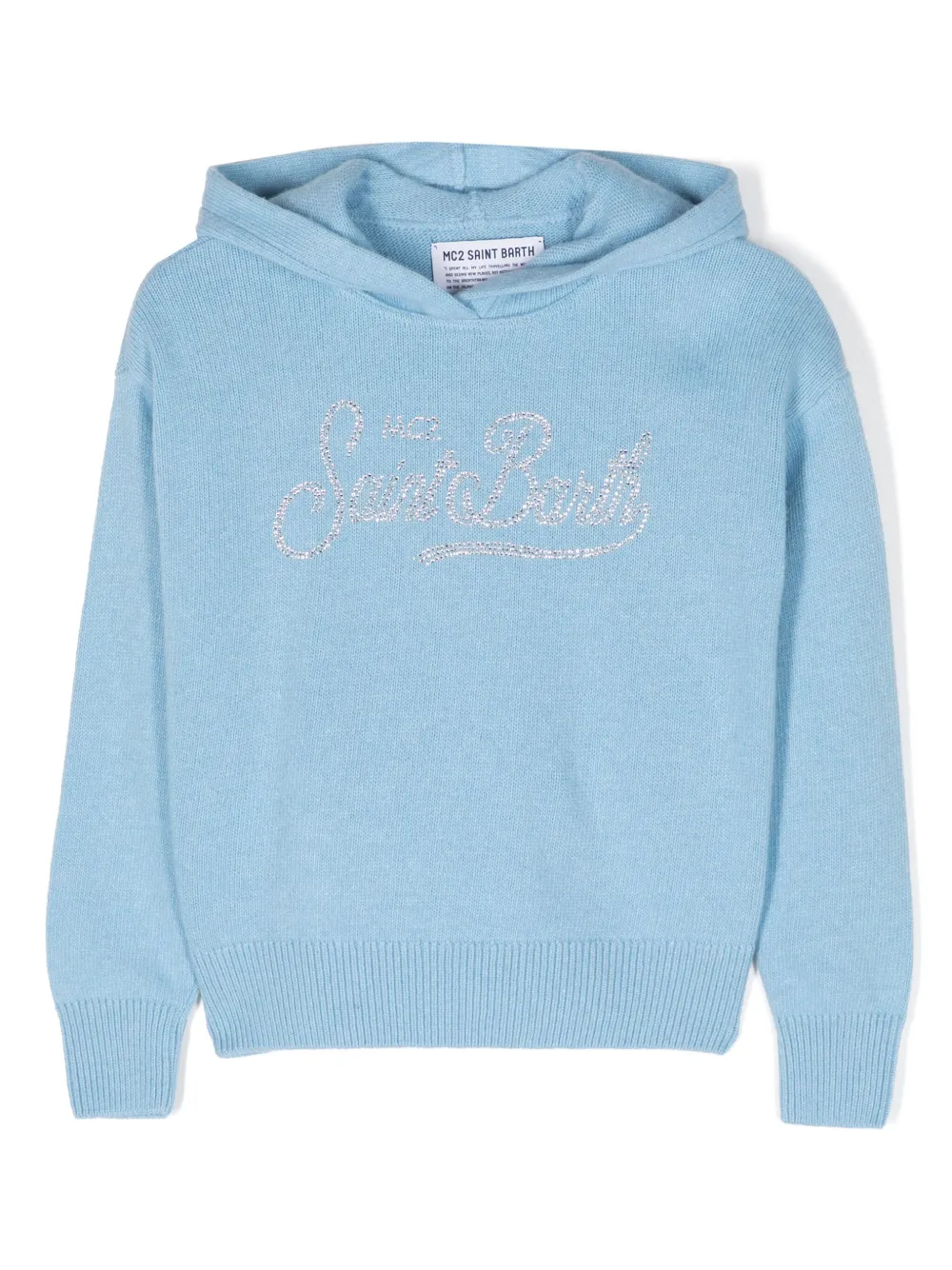 Mc2 Saint Barth Kids' Logo-appliqué Knitted Hoodie In Blue