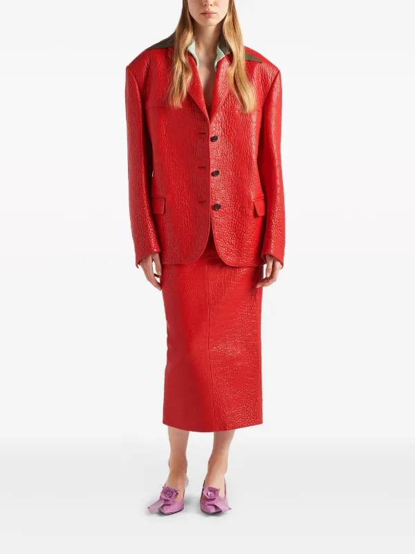 Prada nappa-leather Midi Skirt | Red | FARFETCH
