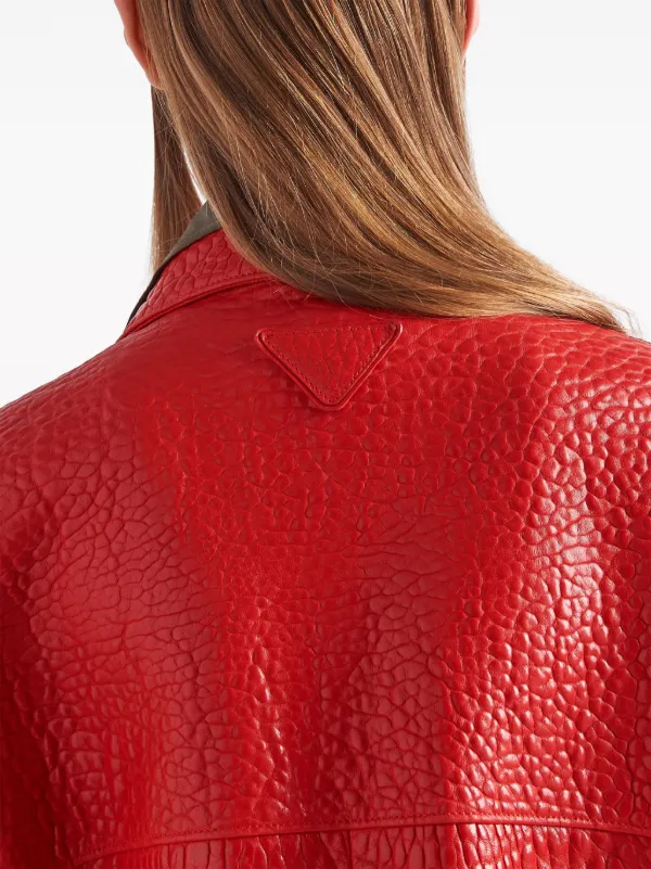 Prada layered-collar Leather Blazer | Red | FARFETCH