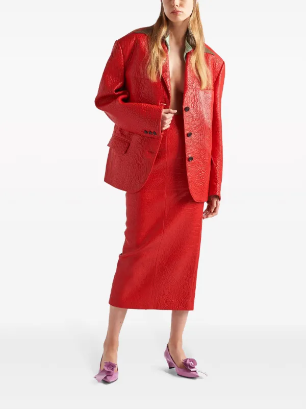 Prada layered-collar Leather Blazer | Red | FARFETCH