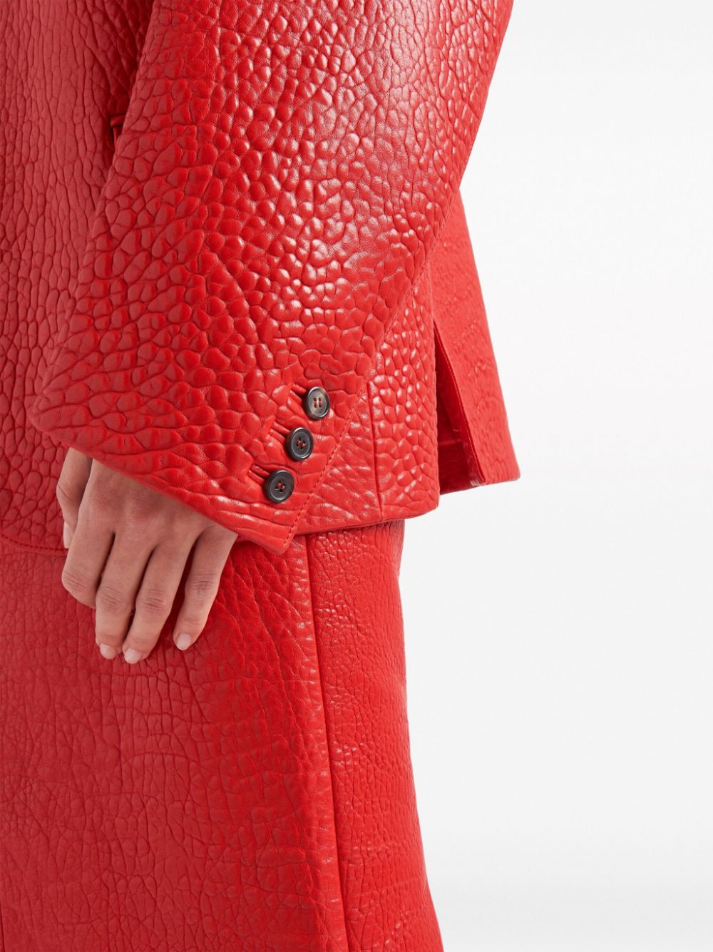 Shop Prada Layered-collar Leather Blazer In Red