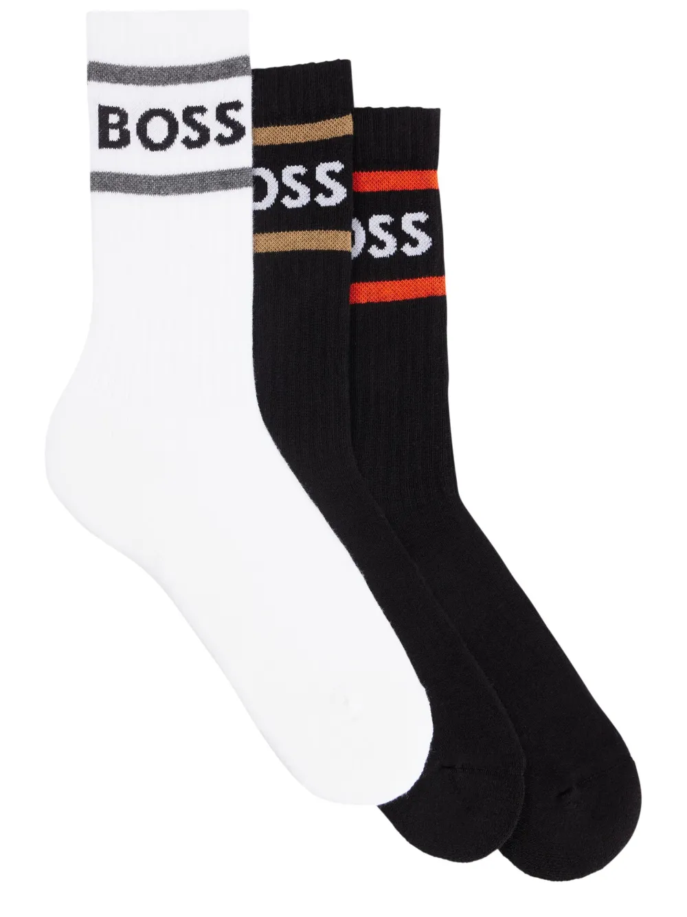 BOSS - Kit 3 pares de meias caneladas com logo - homem - algodão/Poliamida/Elastano - 40-46 - Preto