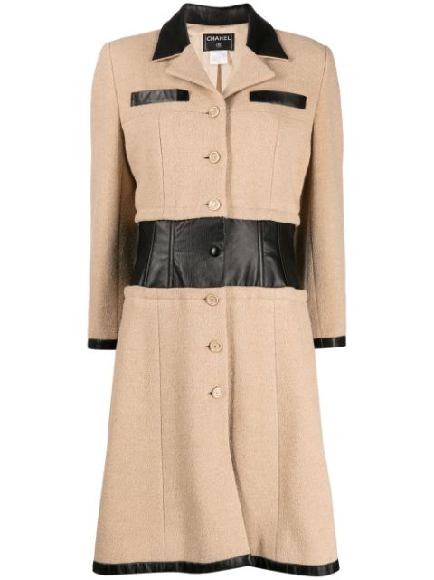 CHANEL 2001 leather-trim single-breasted coat Women