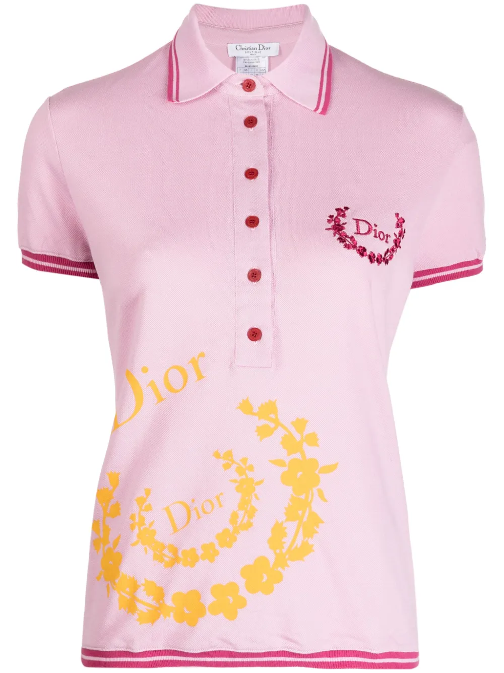 Pre-owned Dior  Floral-print Polo Top In Pink