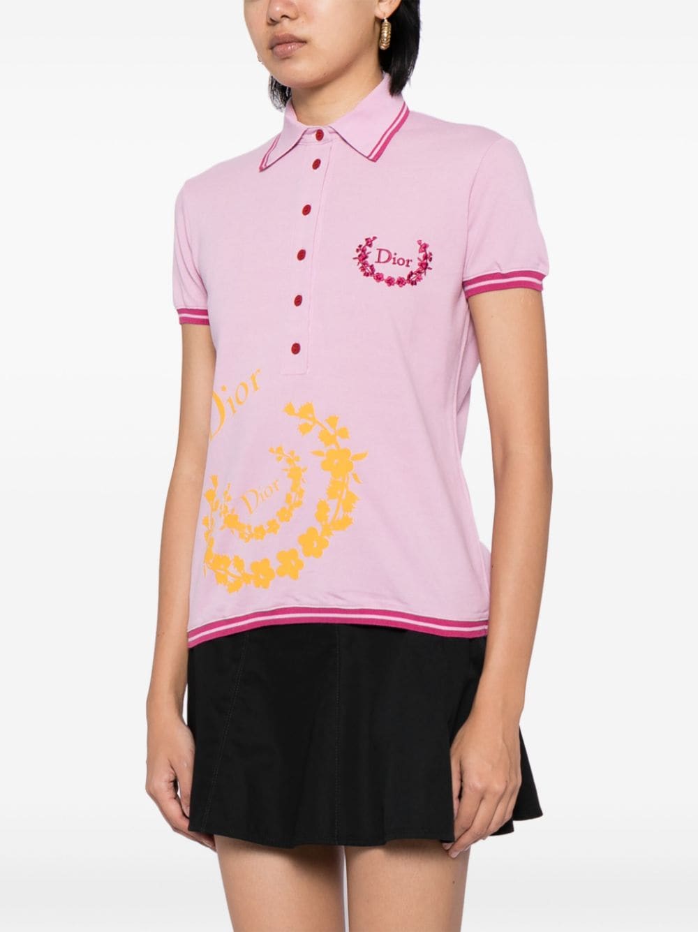 Pre-owned Dior  Floral-print Polo Top In Pink
