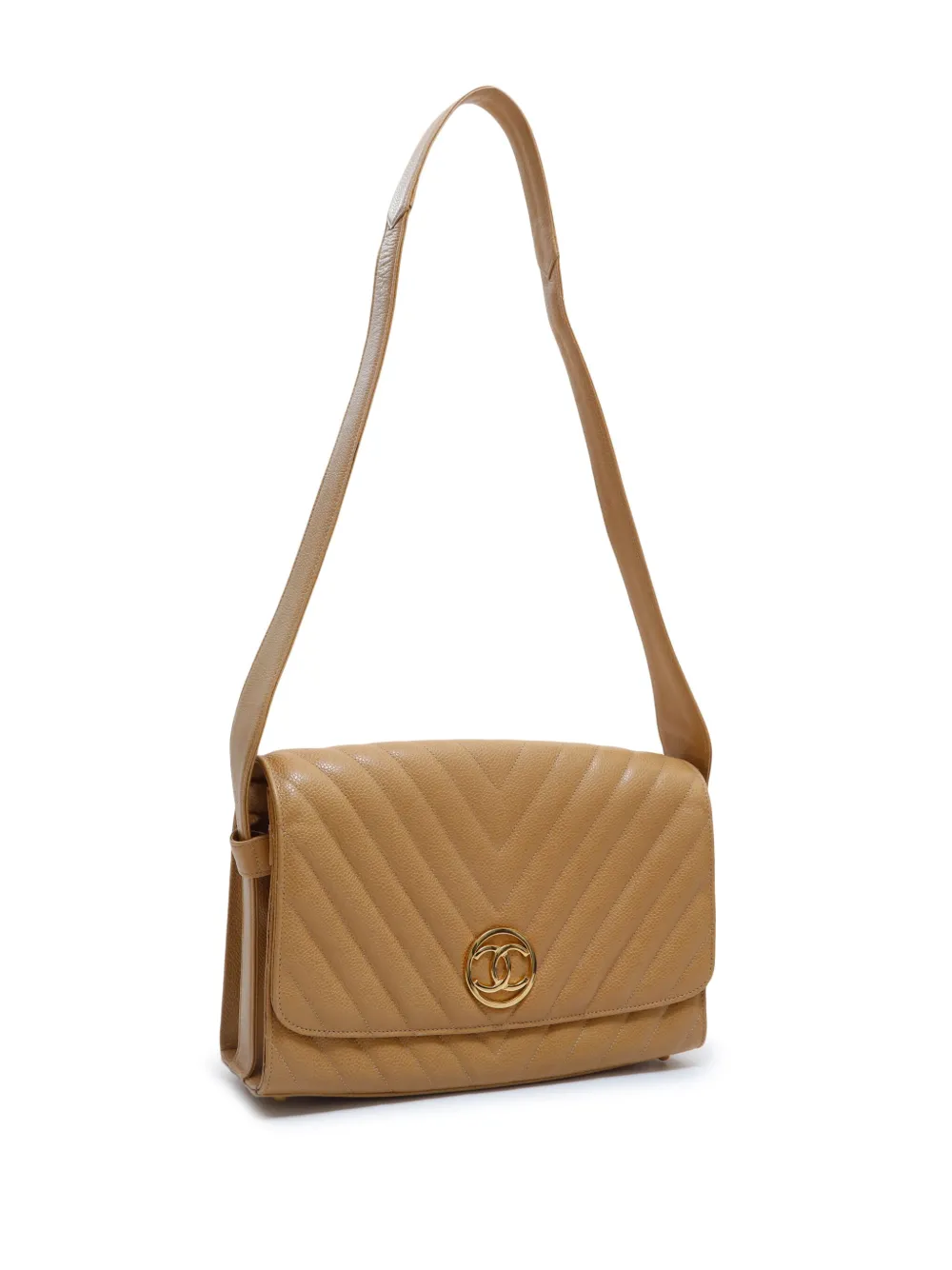 Pre-owned Chanel 1995-1996 Chevron Flap Shoulder Bag In Neutrals