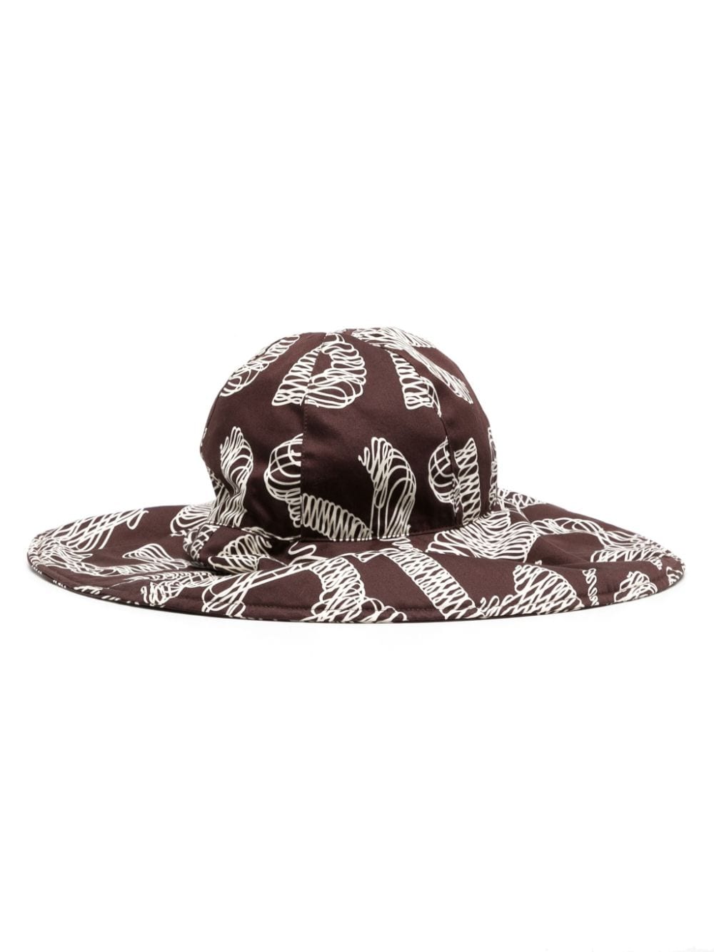 Pre-owned Chanel Cc Graphic-print Wide-brim Hat In Brown