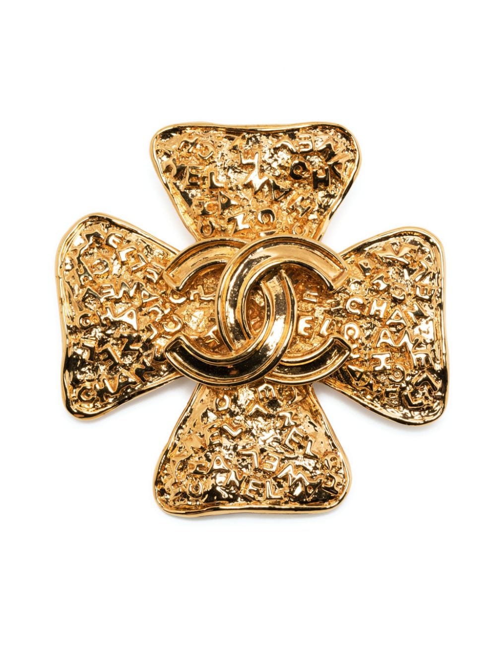 Pre-owned Chanel 1995 Cc Logo-engraved Brooch In Gold