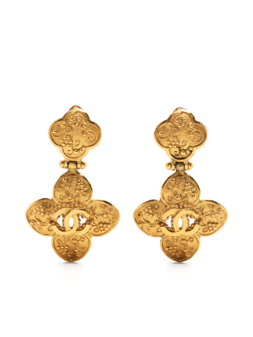 Pre-owned Chanel 1996 Cc Drop Clip-on Earrings In Gold