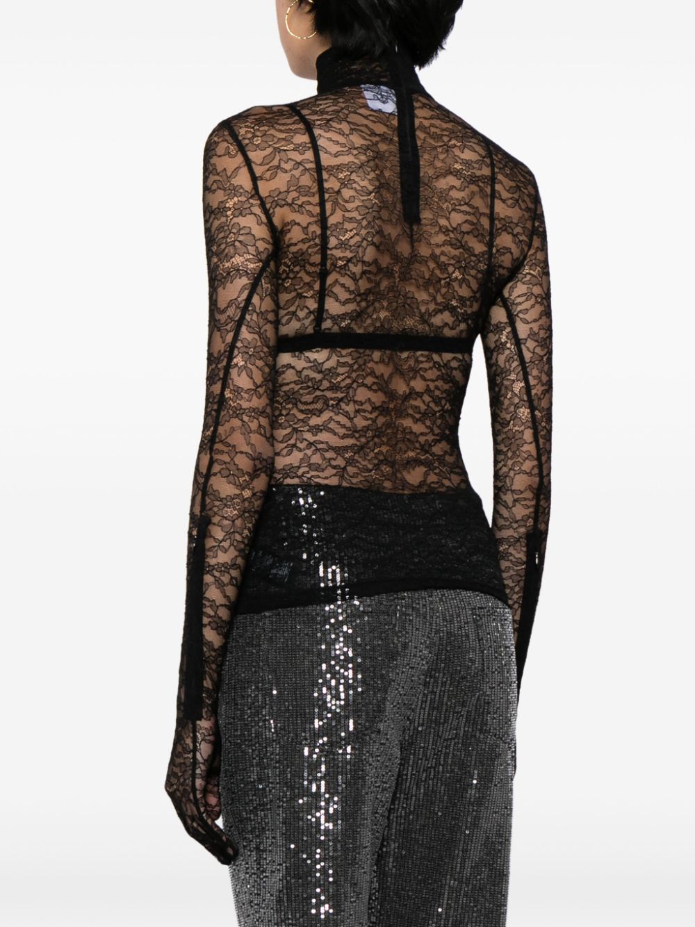 Shop Vetements Floral-lace Glove-sleeve Top In Black