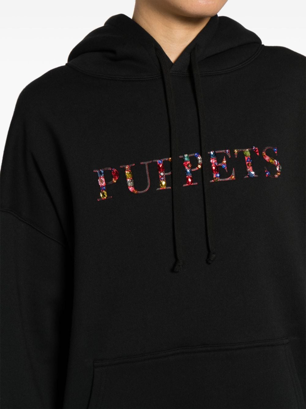 Shop Puppets And Puppets Crystal-embellished Cotton-blend Hoodie In Black